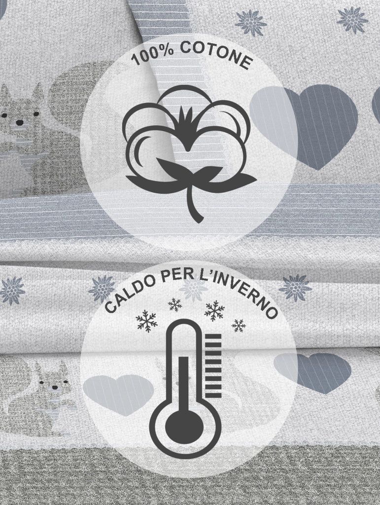 Completo Letto in Flanella Calda e Morbida Anti Pilling - Set Flanellato 3 Misure parure con Federe - Scoiattolo grigio - 1 Piazza
