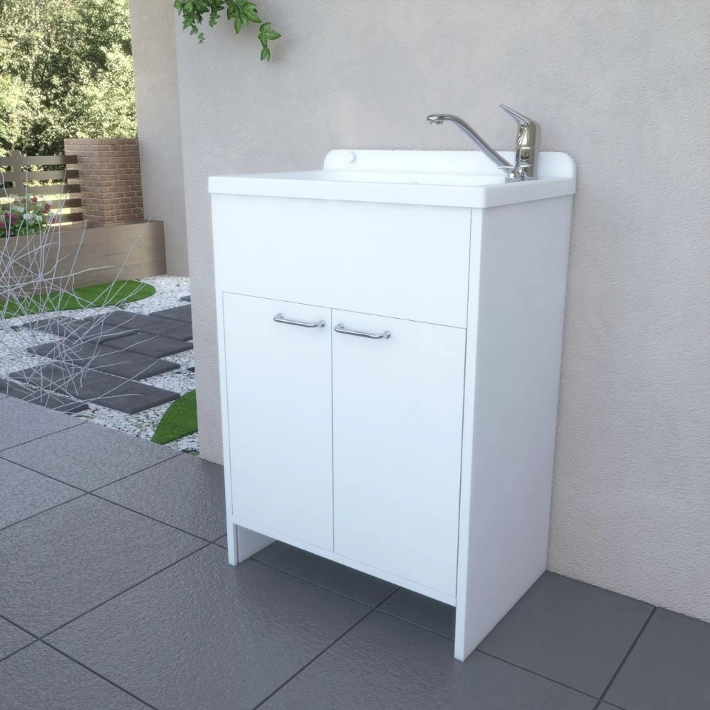 Mobile Lavatoio salvaspazio 58x38 cm in PVC bianco 2 ante Platone