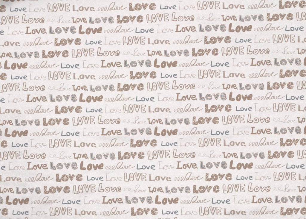 Copripiumino Sacco Piumone Pensieri Delicati 100% Cotone Disegno Love Love - Matrimoniale - Beige