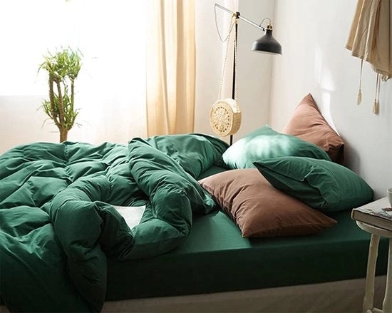 Coperta da letto, 140 x 200 cm, verde, boschereccio, 2 pezzi, microfibra, coperta da letto liscia, letto comodo e soffice, set con chiusura a raccordo, 140 x 200 cm + 70 x 90 cm