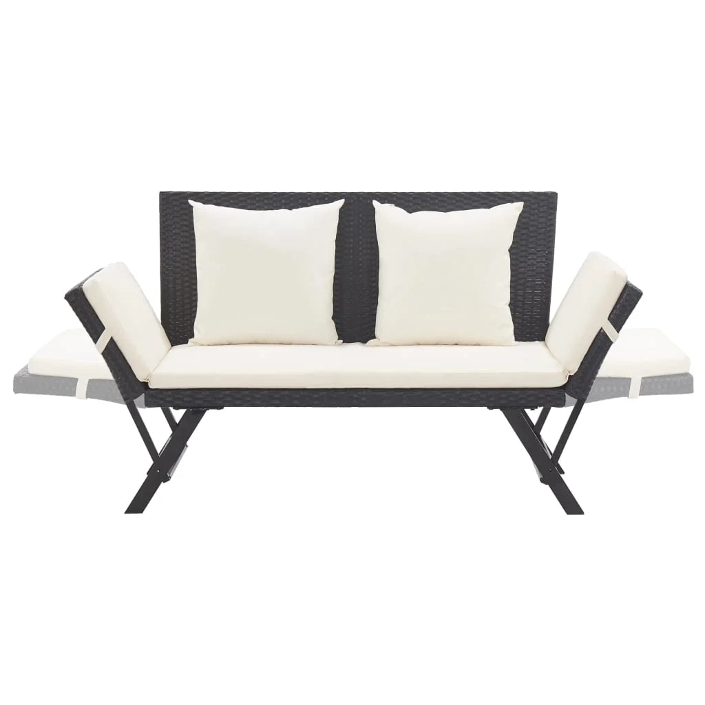 Panca da giardino mobili da esterno per patio mobili da terrazza con cuscini 176 cm resina intrecciata nera 02_0011594