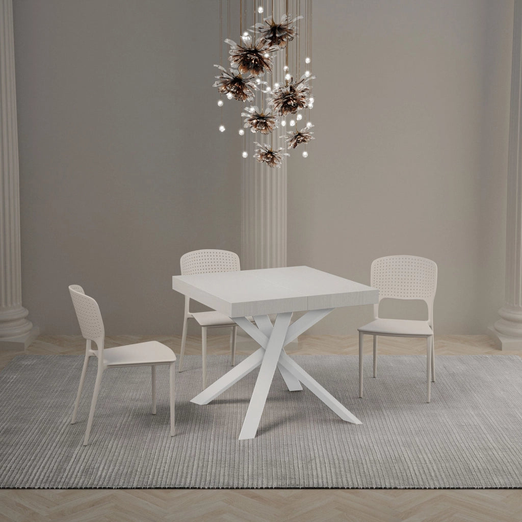 Tavolo Allungabile 90-194x90x76 cm Clerk Bianco Frassino Gambe Bianche