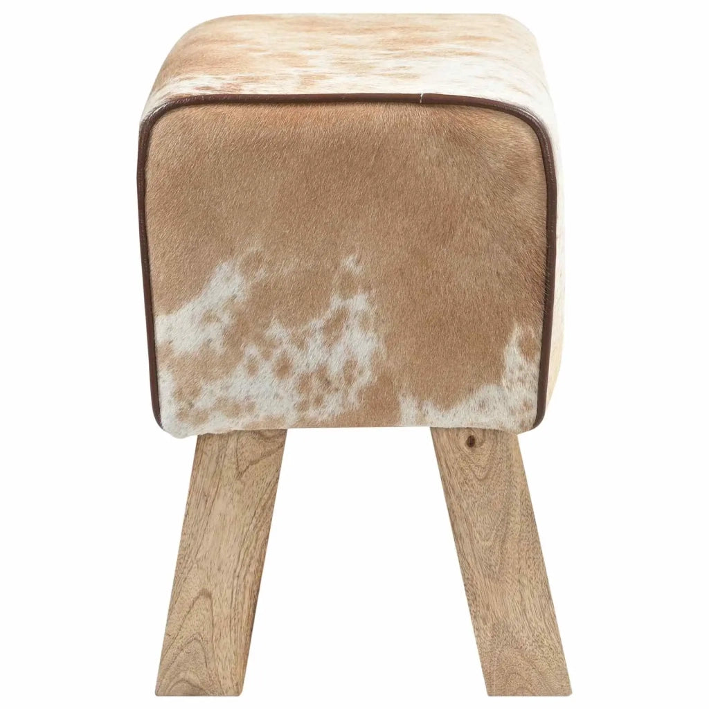 panchina 40 x 30 x 45 cm Pelle Vera Marrone e bianco 42042100