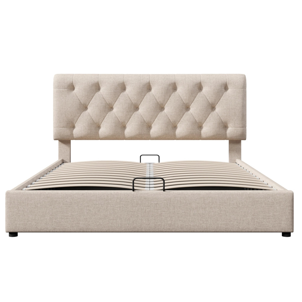 Letto matrimoniale 160x200 cm con contenitore; testiera regolabile; lino naturale
