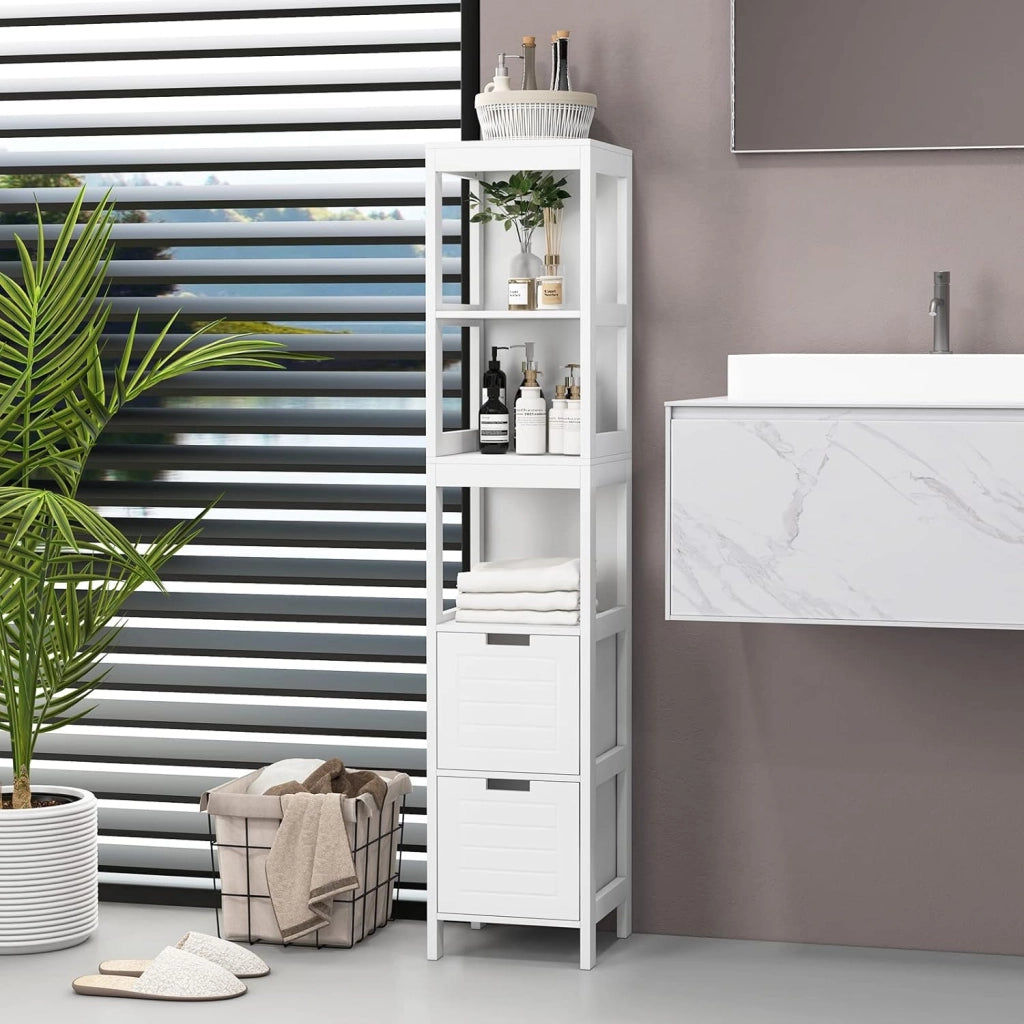 Mobile Lavatrice Salvaspazio Colonna Bagno, Armadietto Lavatrice Moderno Bianco, Scaffale Multiuso e Elegente, 144,5 x 30 x 30 cm
