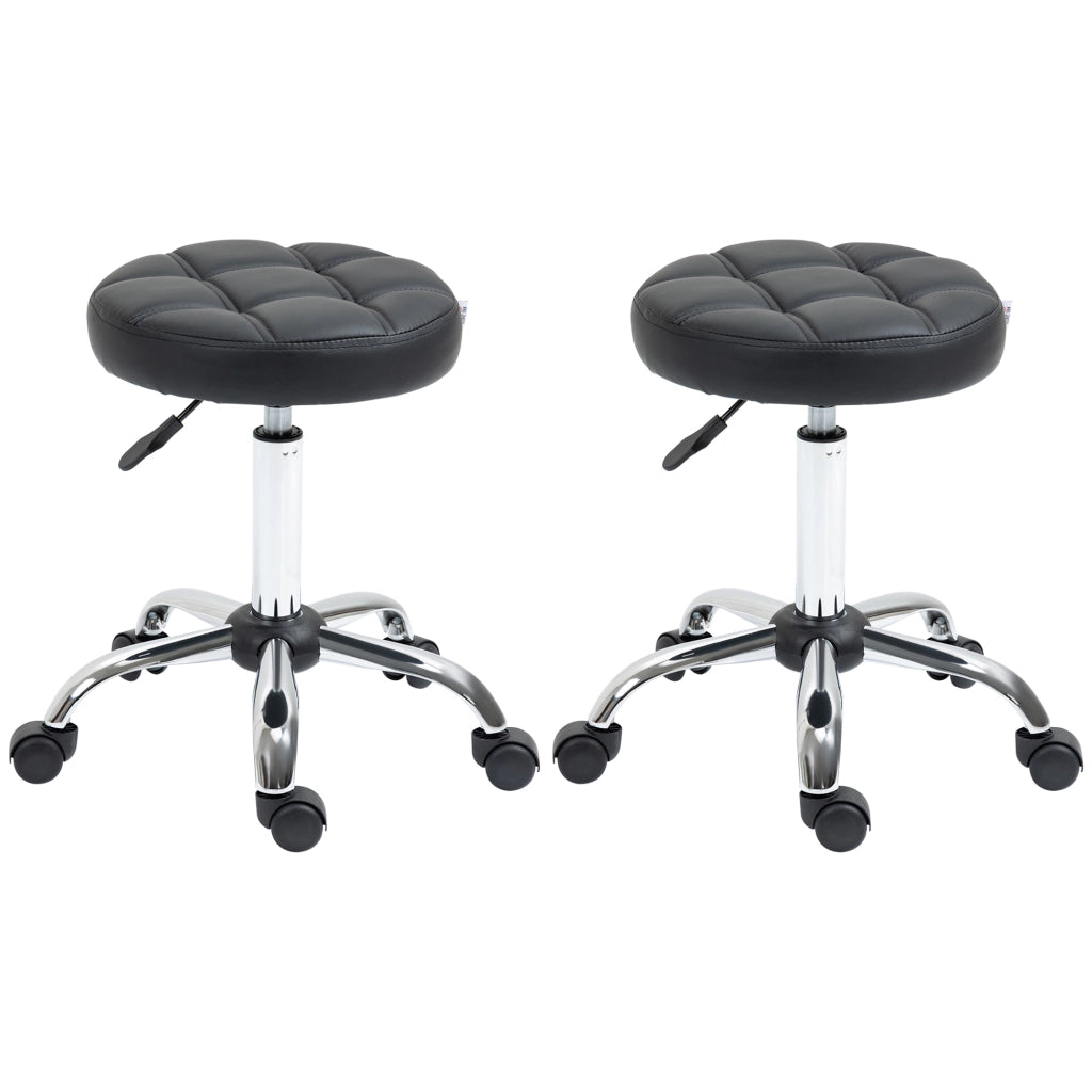 Sgabello girevole regolabile in altezza con ruote per saloni estetici in pelle sintetica nera Ø 35,5 × 48-63 cm