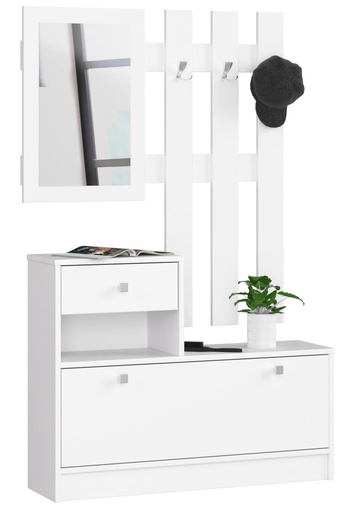 Scarpiera con appendiabiti AKORD Bianco 90 cm 1 anta 1 cassetto 90x25x170 cm