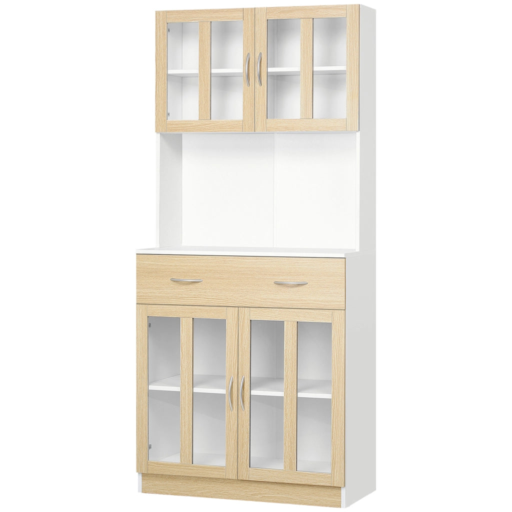 Armadio Cucina con Ante Vetro e Cassetti ¨C Zephmum ¨C Bianco Naturale 80x40x180 cm
