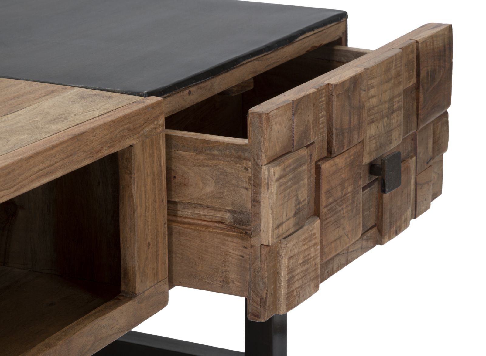 Tavolo da Caffé Rettangolare Mumbai 110x60x43 cm in Legno di Acacia e in Ferro Marrone e Nero