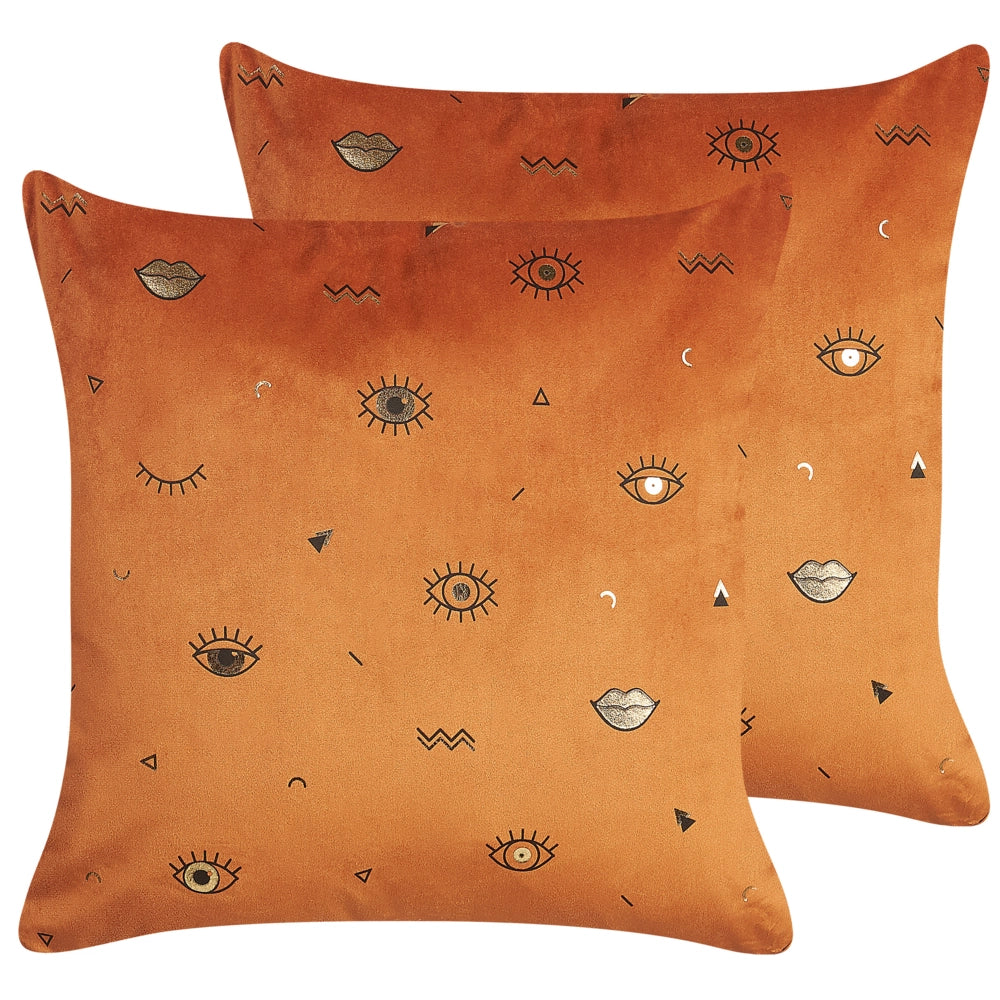 Set di 2 cuscini decorativi velluto Arancione 45 x 45 cm motivo Occhi Accessori decorativi Glamour