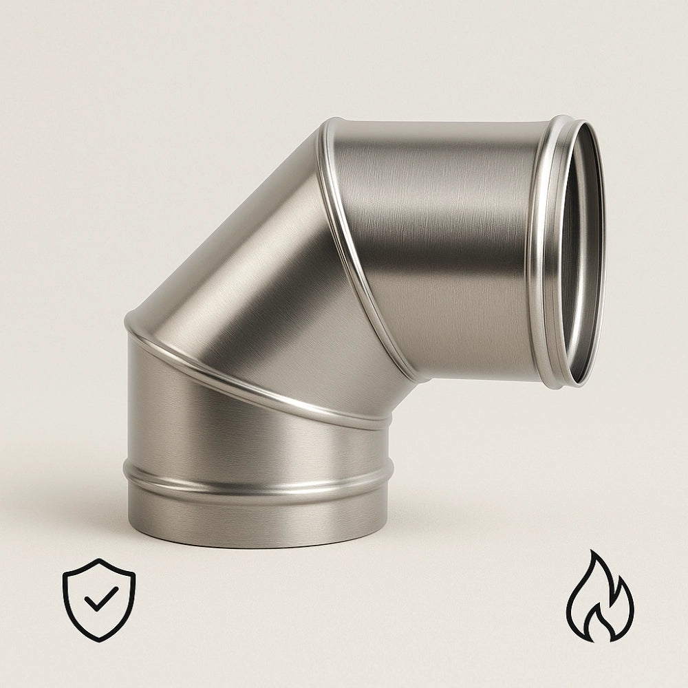 Curva in acciaio inox assemblaggio canna fumaria diametro 250 mm deviazioni 90°