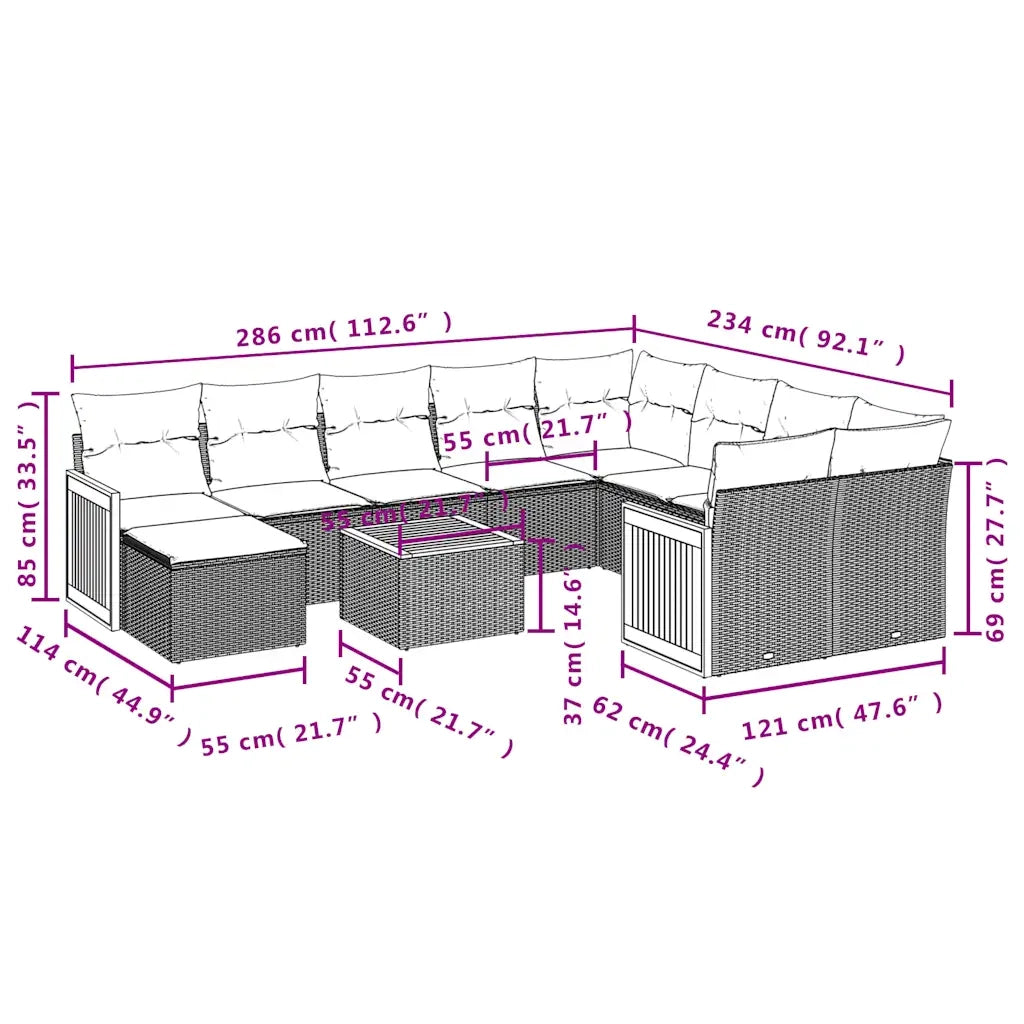 Set Divani da Giardino 11 pz con Cuscini Grigio in Polyrattan 3228245