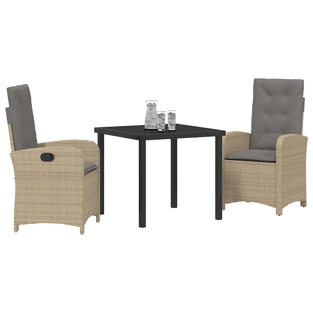 Set da Pranzo per Giardino con cuscino 3 pcs Beige polyrattan