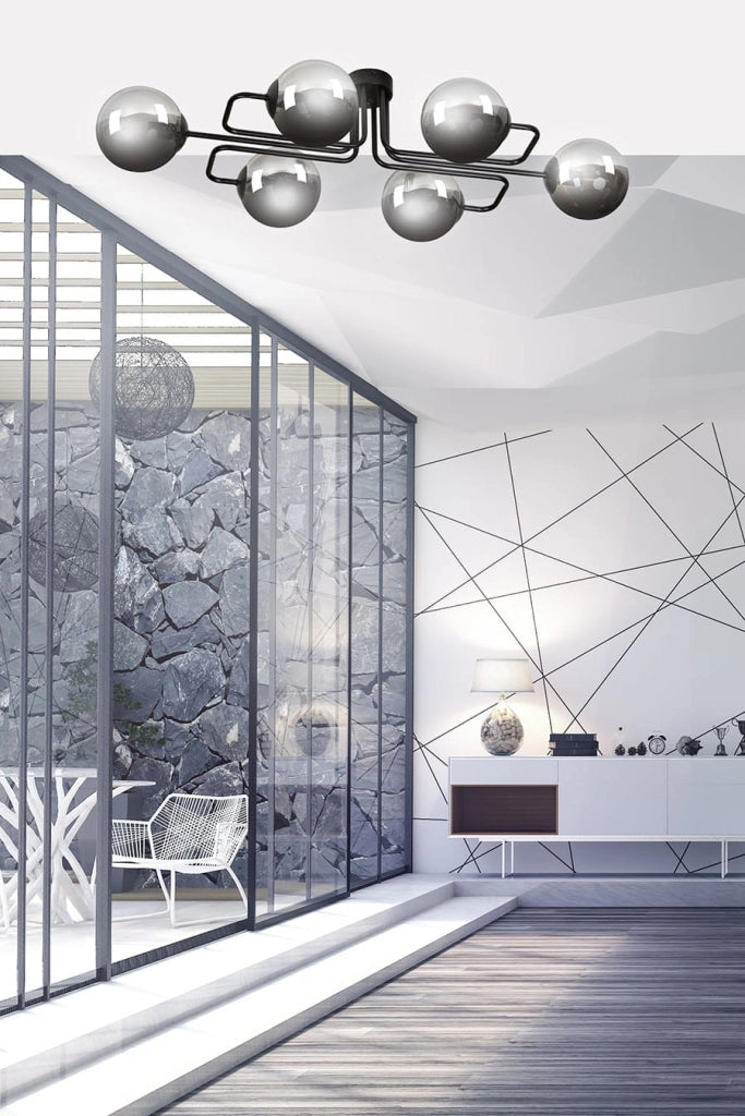 Lampadario Emibig Brendi 6 luci E14 nero grafite metallo