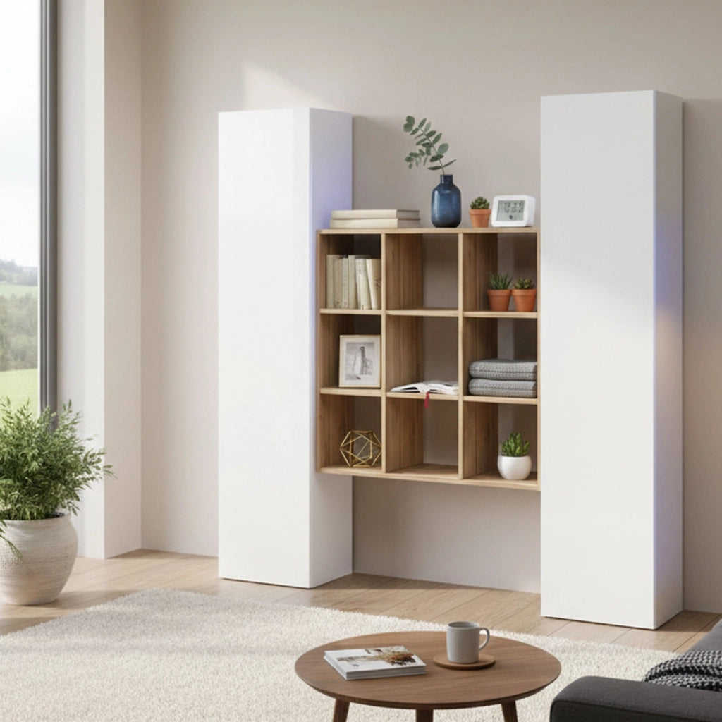 Madia Acerenza, Credenza 16 Ripiani Made in Italy, 40x30x180h cm Bianco Lucido