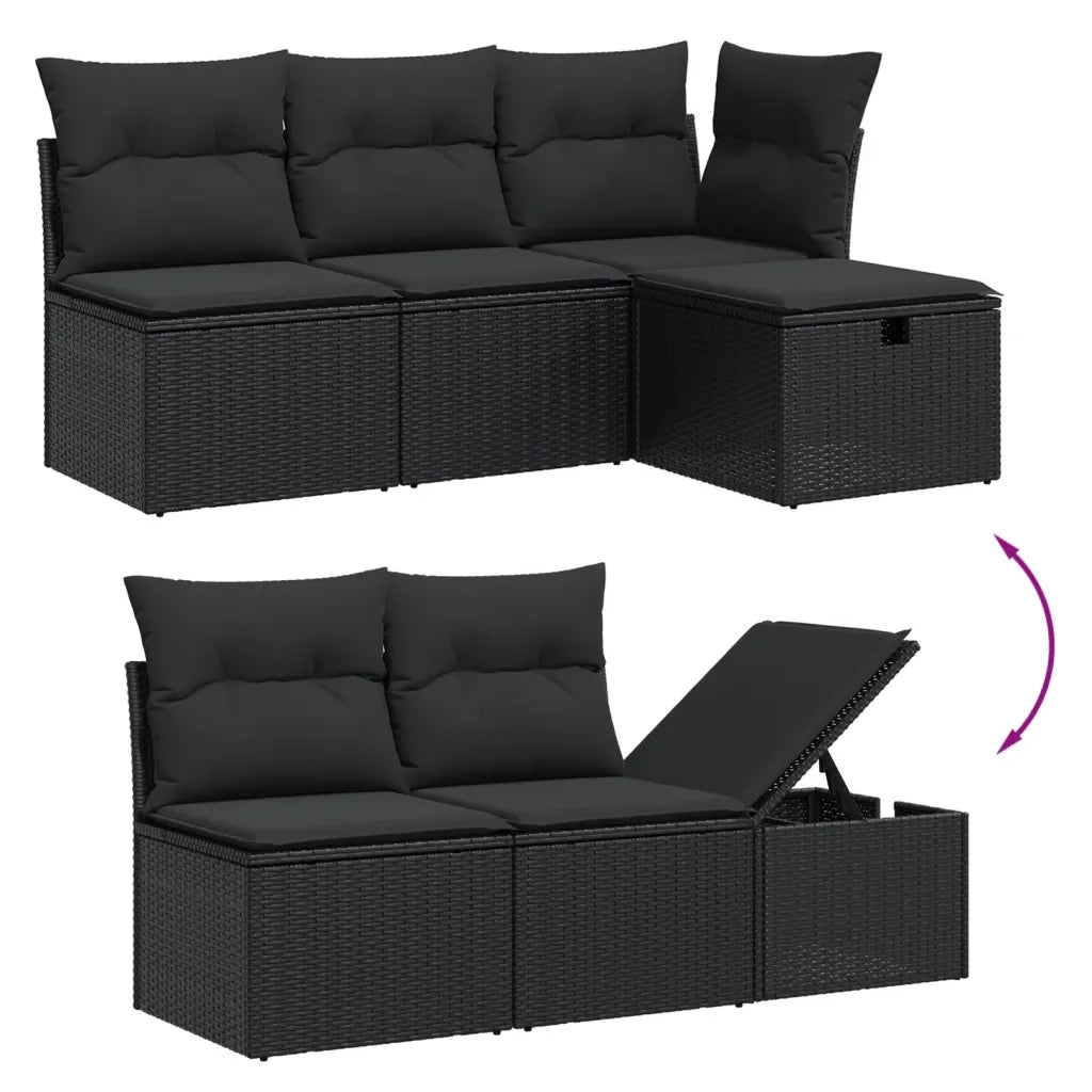 Set Divani da Giardino 11 pz con Cuscini in Polyrattan Nero
