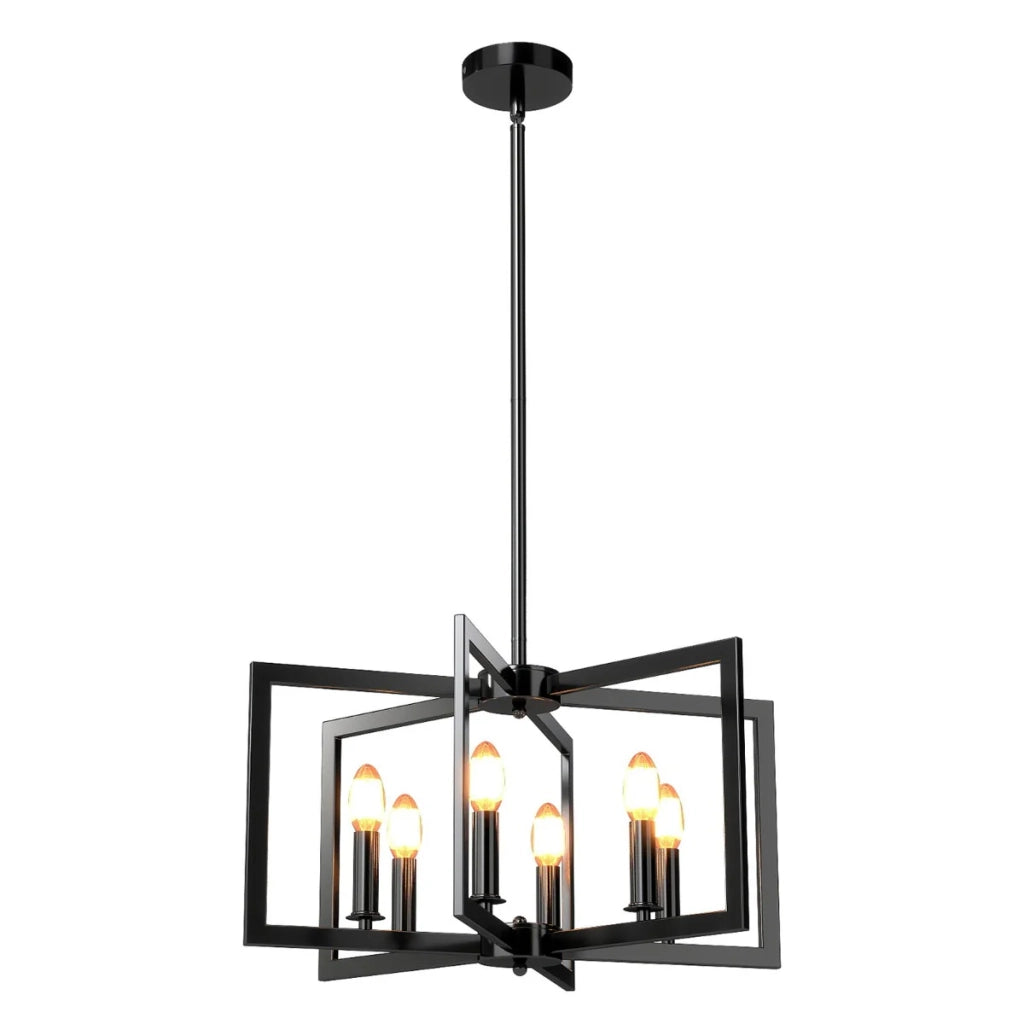 Lampadario regolabile a 6 luci 54 x 54 x 67-157 cm atmosfera accogliente design geometrico metallo nero 20_0018056