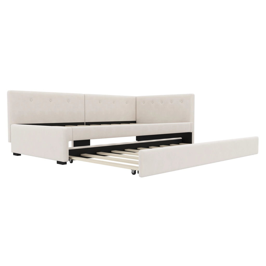 Letto singolo imbottito 90x200 cm con rollbed estraibile; velluto beige