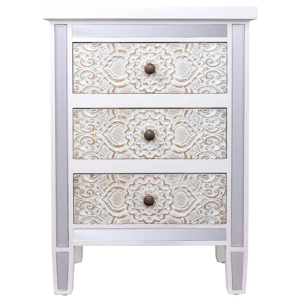 Tavolino in legno e vetro con 3 cassetti 48x30x66