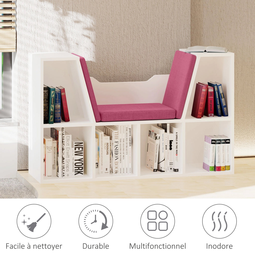 Libreria a 6 scomparti con panca ¨C zephmum ¨C rosa 102x30x61 cm
