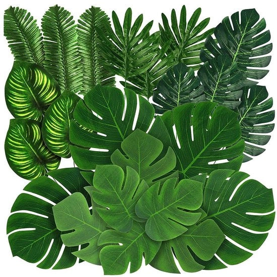 88 pezzi di foglie di palma Jungle 8 tipi di foglie di Monstera artificiali con steli per tema di Luau hawaiano di spiaggia