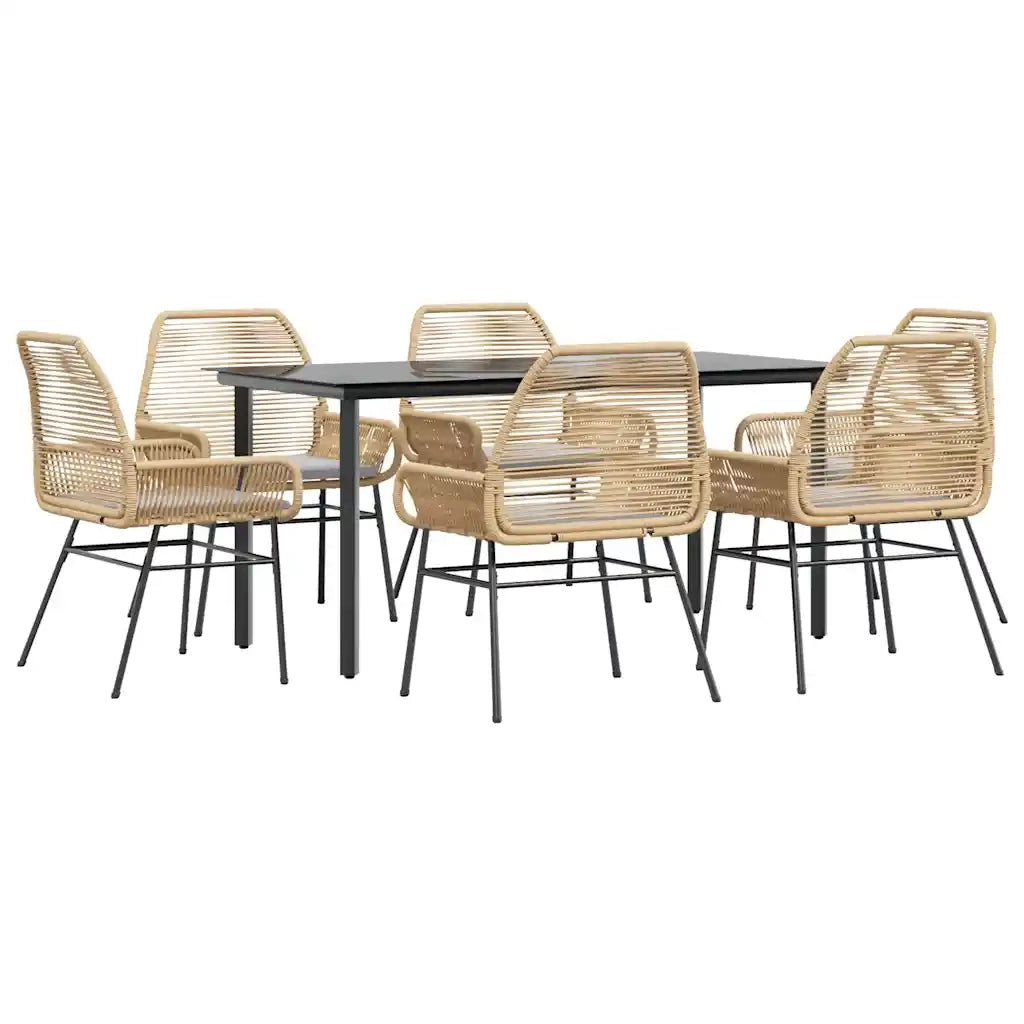 vidaXL Set Pranzo da Giardino 7pz con Cuscini Marrone Polyrattan Vetro