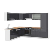 Cucina angolare completa R-Line Antracite lucido/Bianco 287 x 227 cm, PL Rovere Vicco