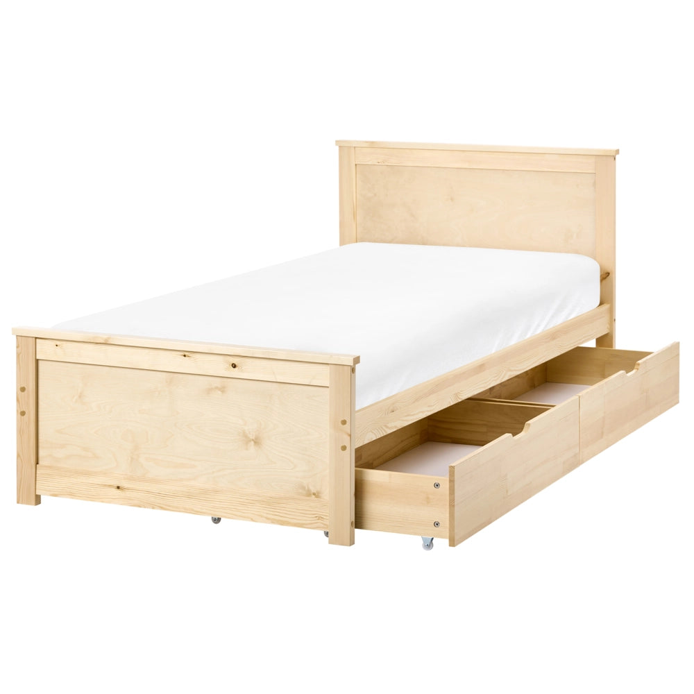 Letto singolo con 2 cassetti in legno di pino marrone naturale 90 x 200 cm in stile scandinavo
