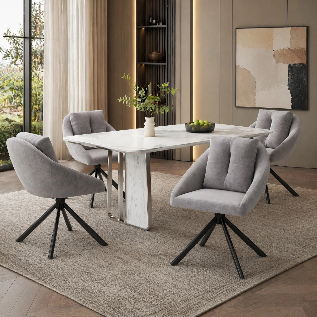 SEDIA girevole in velluto grigio, ergonomica, Set da 4 pezzi