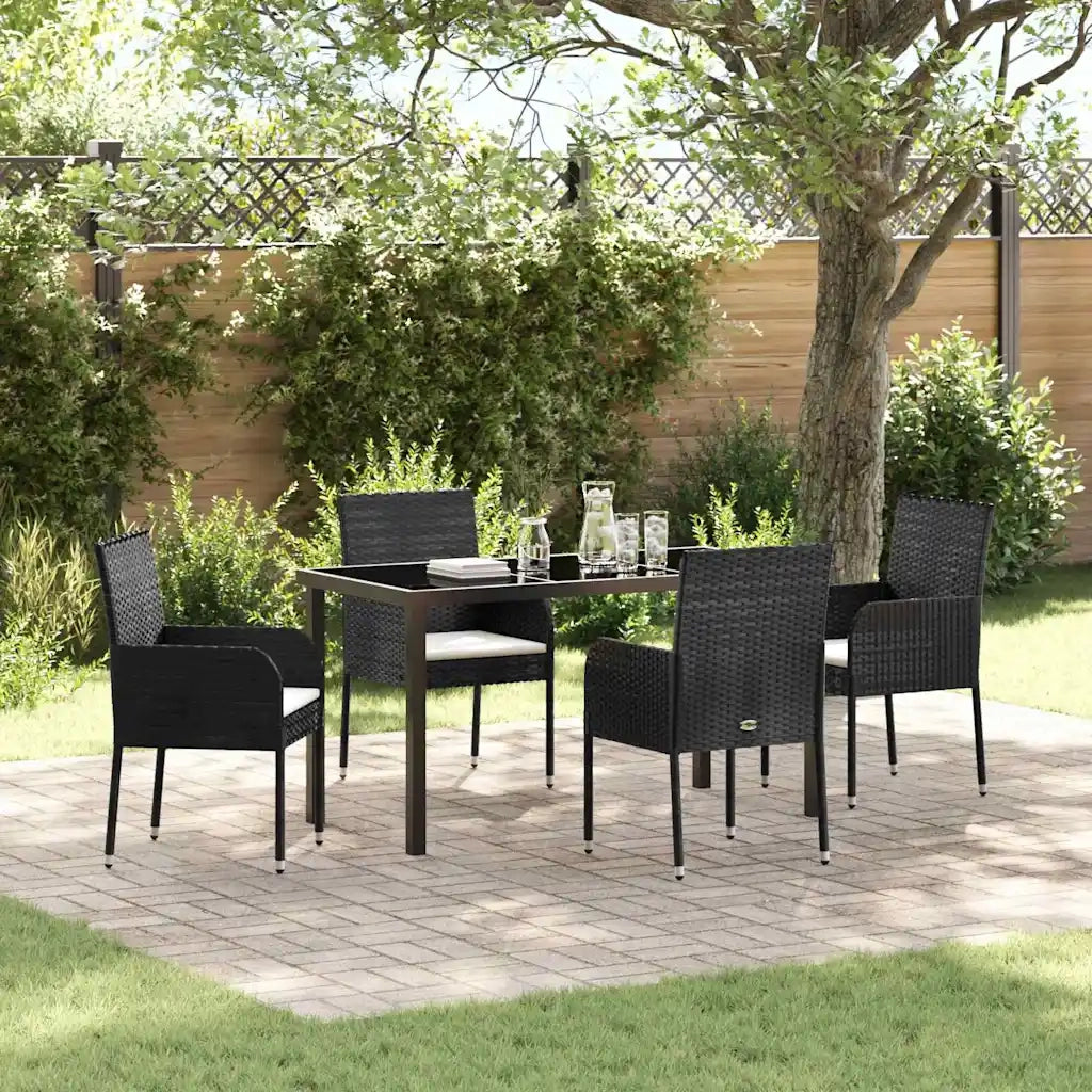 Set da Pranzo per Giardino con cuscino 5 pcs Nero polyrattan 3380101