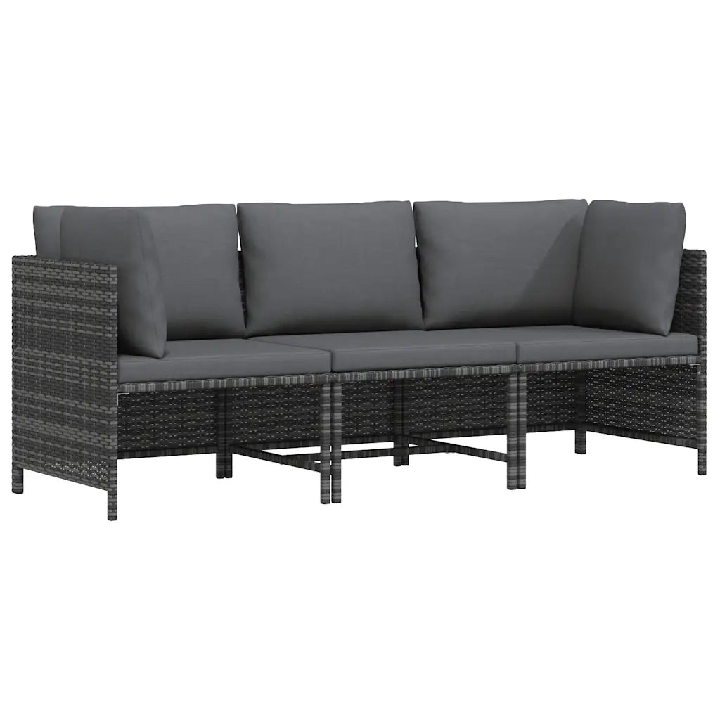 Divano da Giardino a 3 Posti con Cuscini Grigio in Polyrattan cod mxl 72830