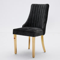 Set 2 sedie Channel - Xylo - tessuto chenille nero gambe dorate