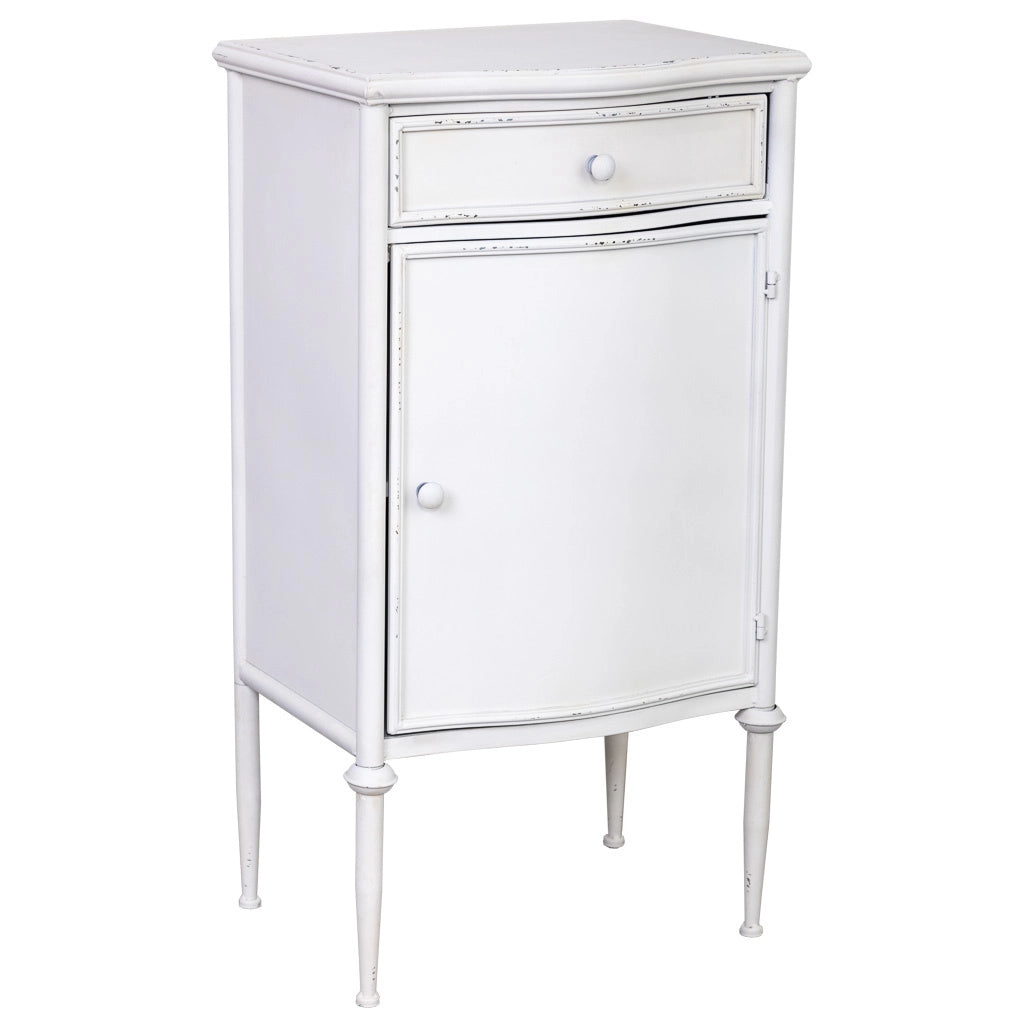 Tavolo in metallo con 1 cassetto e 1 porta bianco 46,5x36,5x86h cm