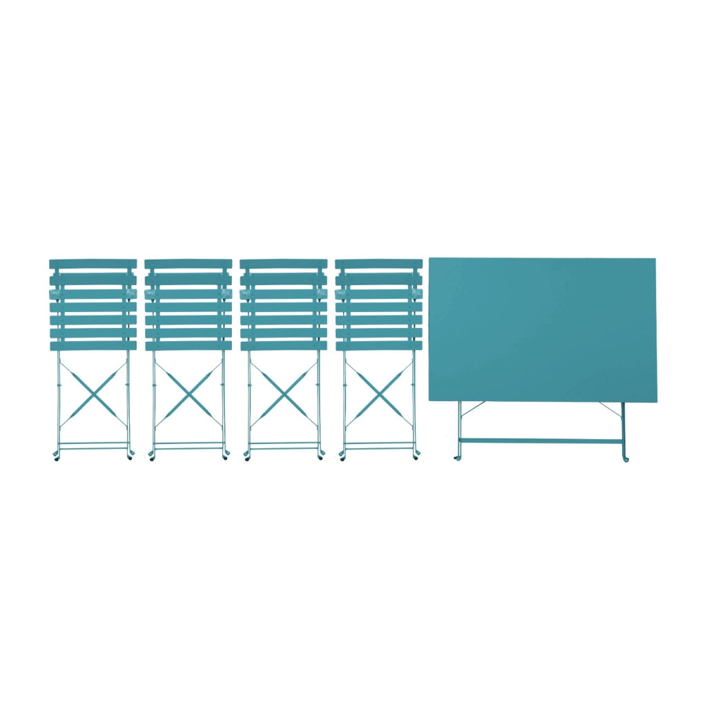 Set tavolo da giardino pieghevole in acciaio con 4 sedie, 110cm, blu