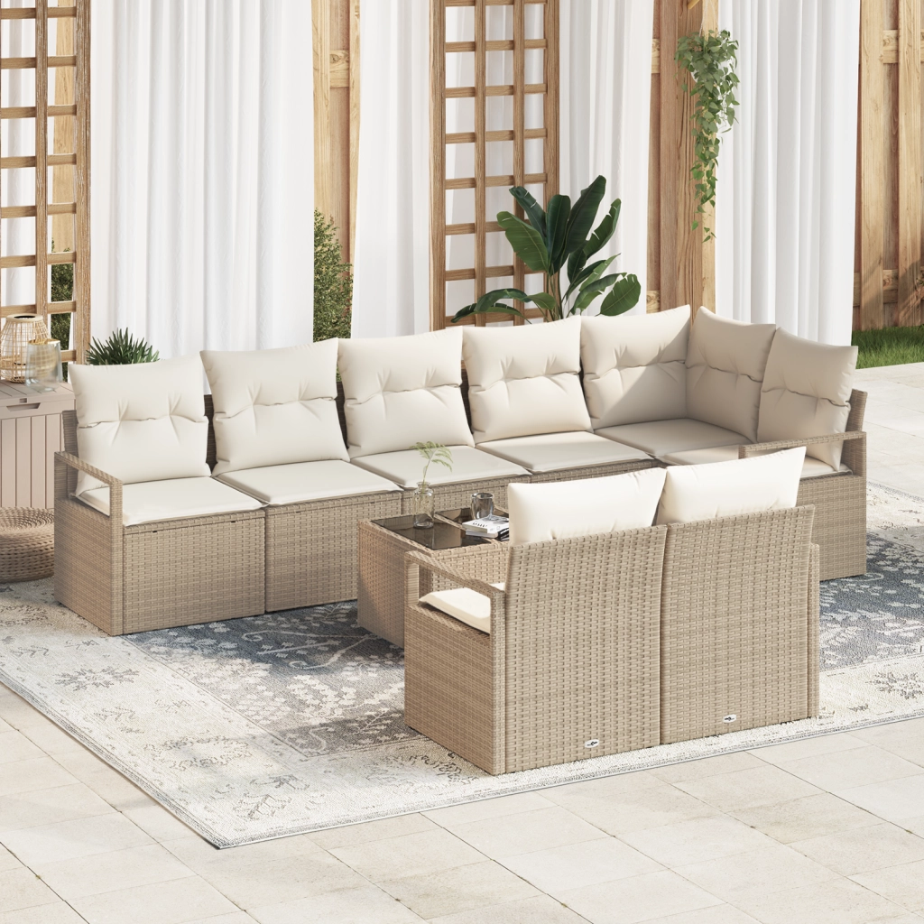 Set Divano da Giardino in 9 Pezzi con Cuscini Marrone in Rattan