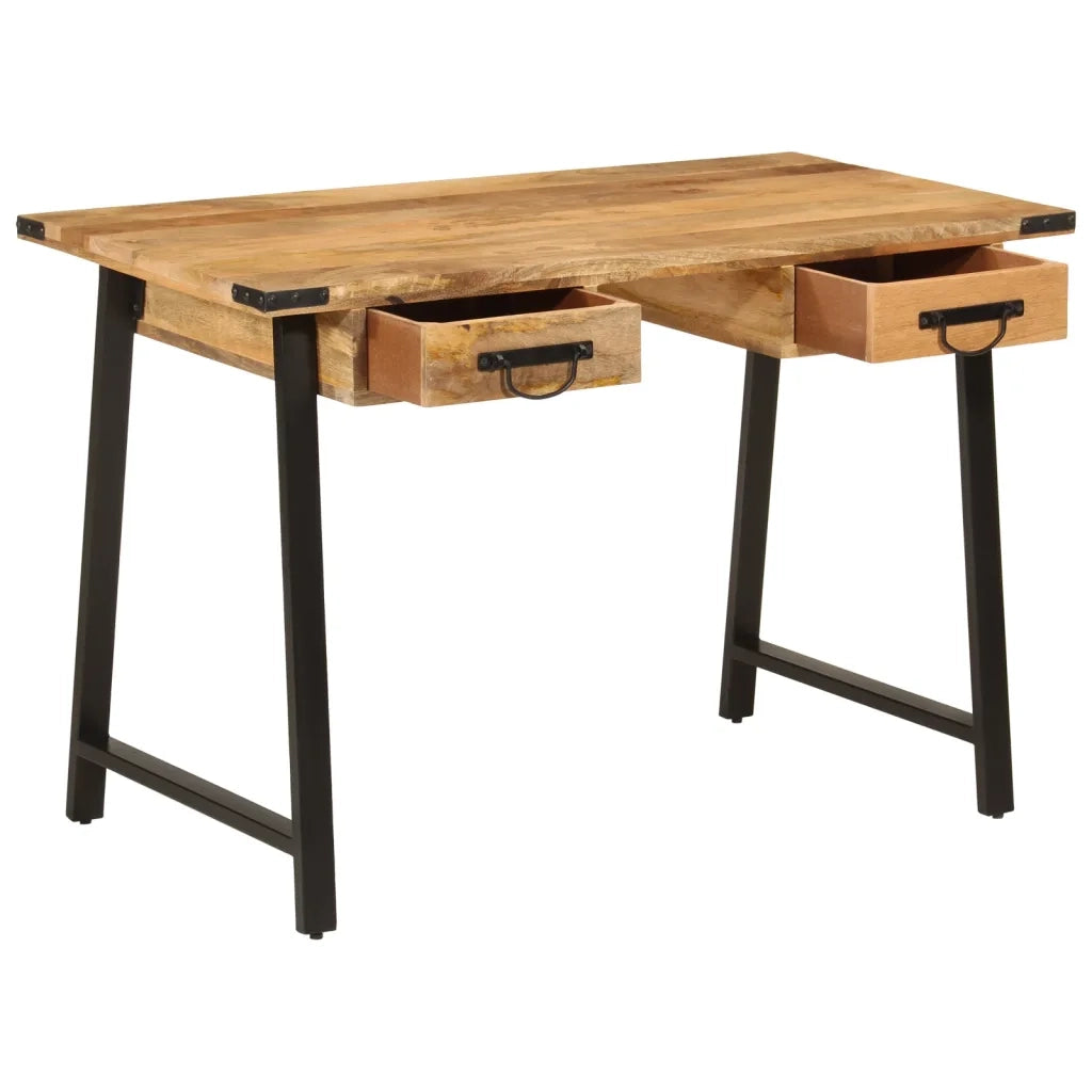 Scrivania | Tavolo da Ufficio con Cassetti 105x55x70 cm Legno Massello Mango Ferro