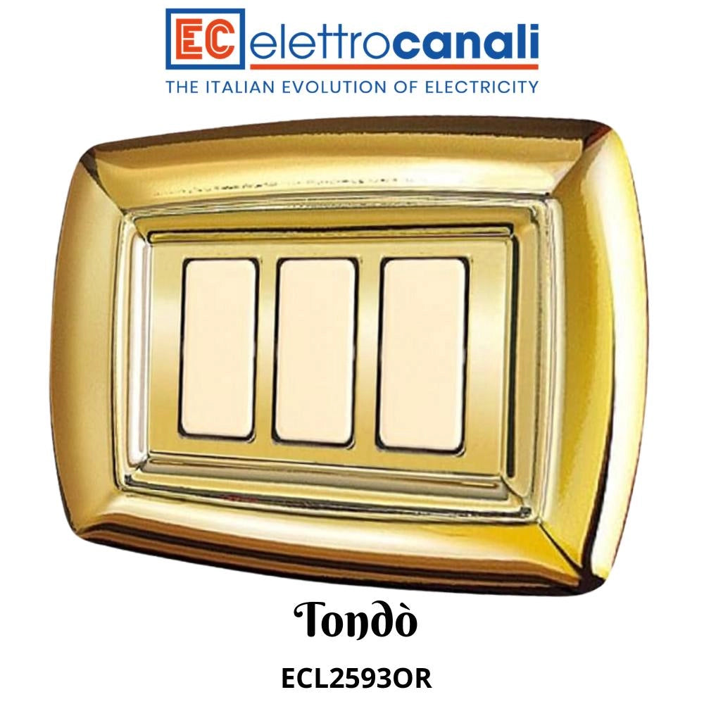 Placca elettrocanali tondò oro in tecnopolimero di alta qualità *** numero posti 3 posti, confezione 1