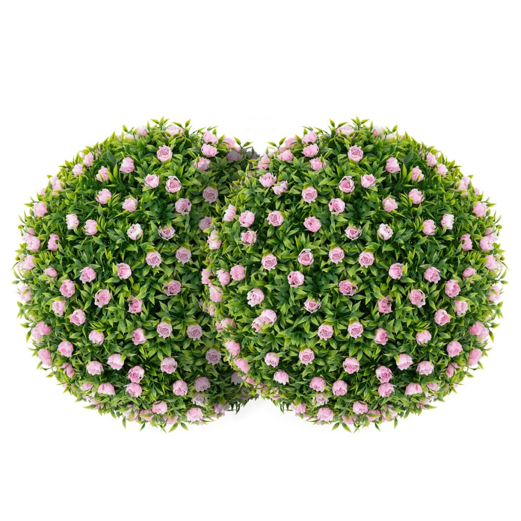 Set di 2 pezzi sfere topiarie in piante artificiali, Sfere decorative da 37 cm con fiori rosa per interno e esterno