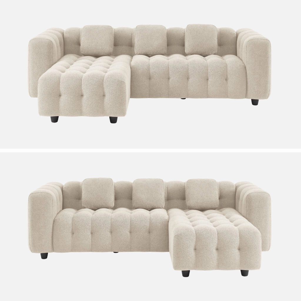 Divano angolare reversibile in tessuto bouclé testurizzato, beige