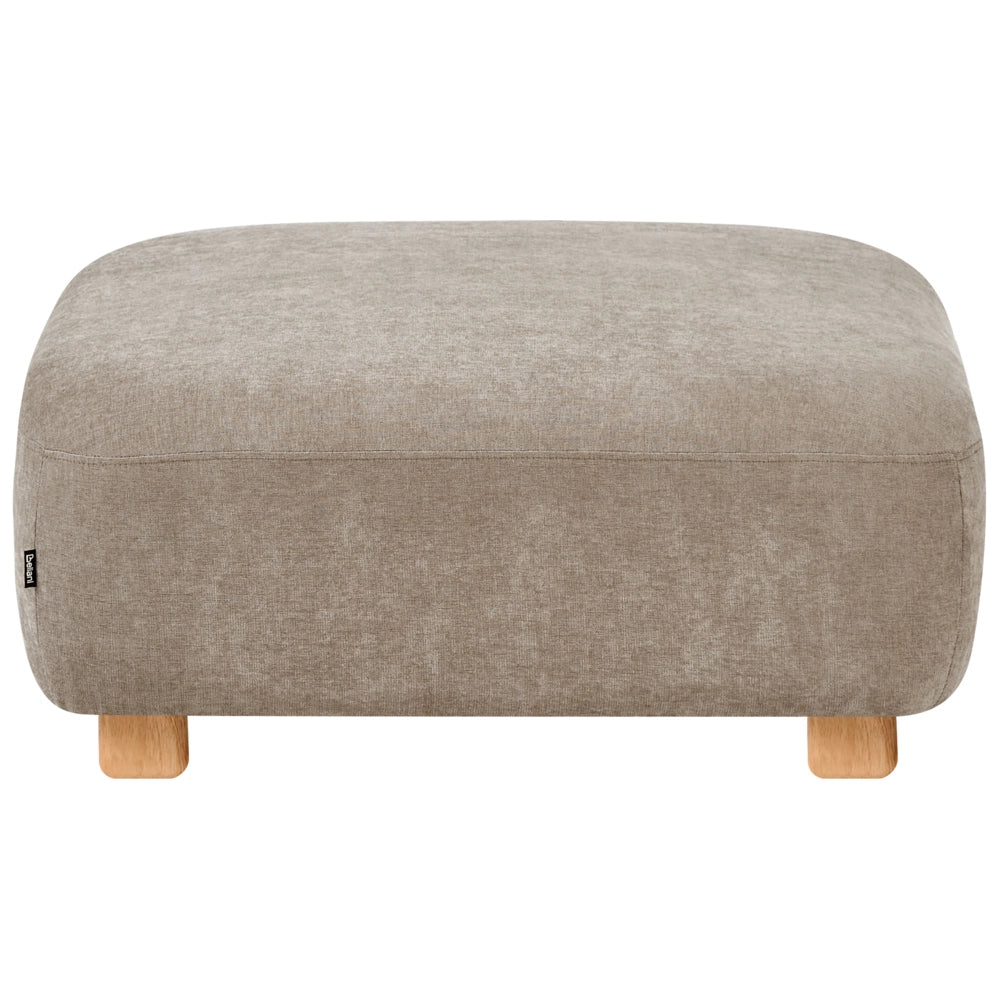 Pouf ottomano rettangolare imbottito in tessuto beige, modulo divano con gambe in legno, moderno, monoposto