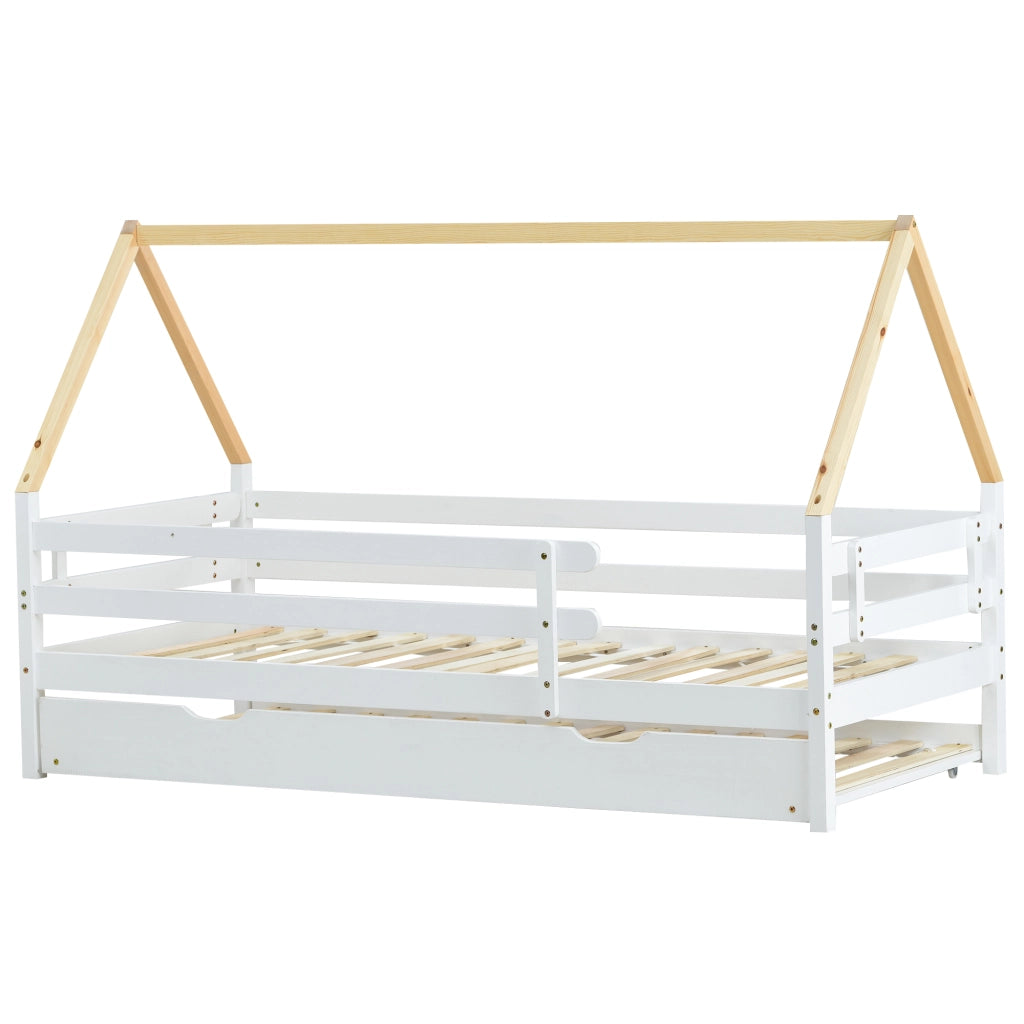 Letto Bambini a Soppalco con Struttura Estraibile ¨C MINIMAL ¨C Legno Massello Bianco 90x200