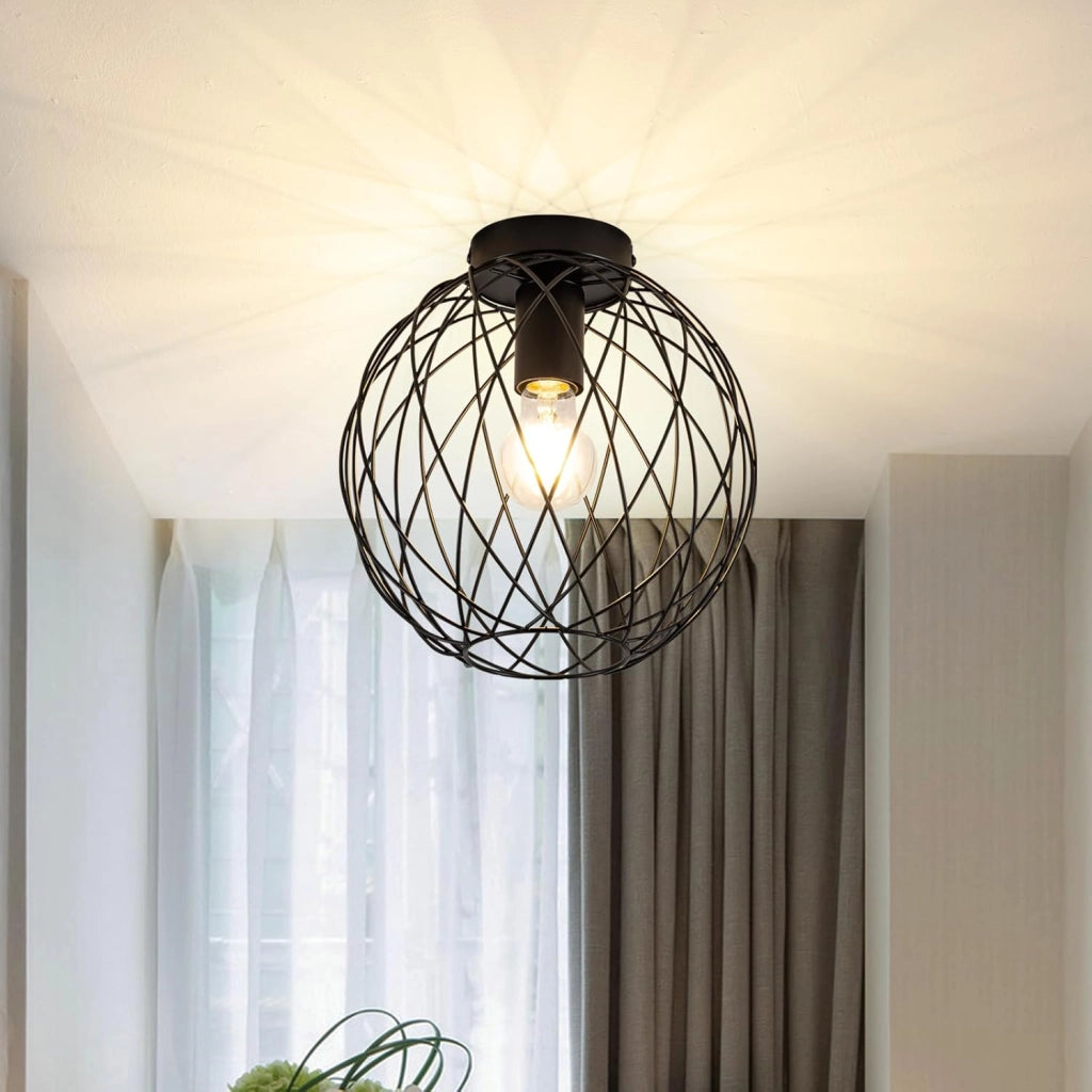 ZMH Lampada da soffitto vintage nera 25cm griglia gabbia per interni