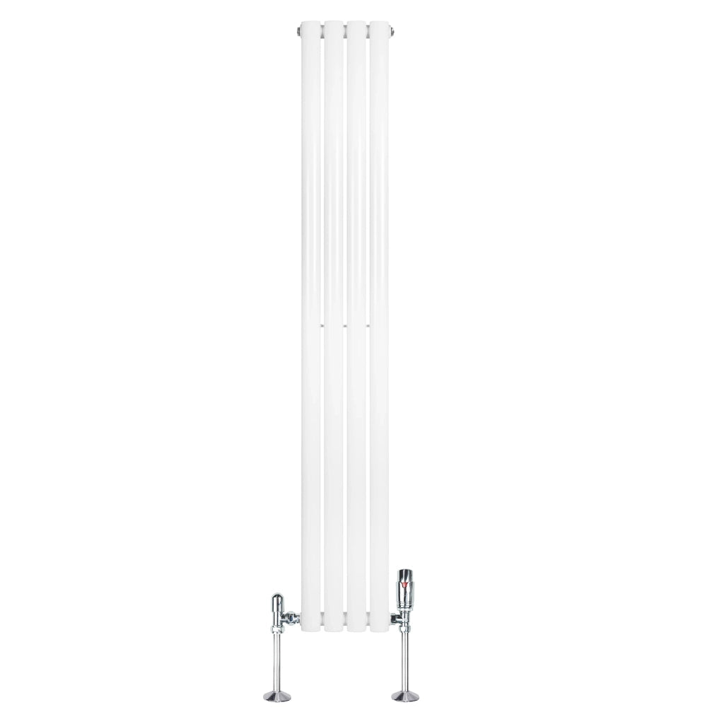 Radiatore Verticale Ovale 1600x240mm Bianco con Valvole TRV