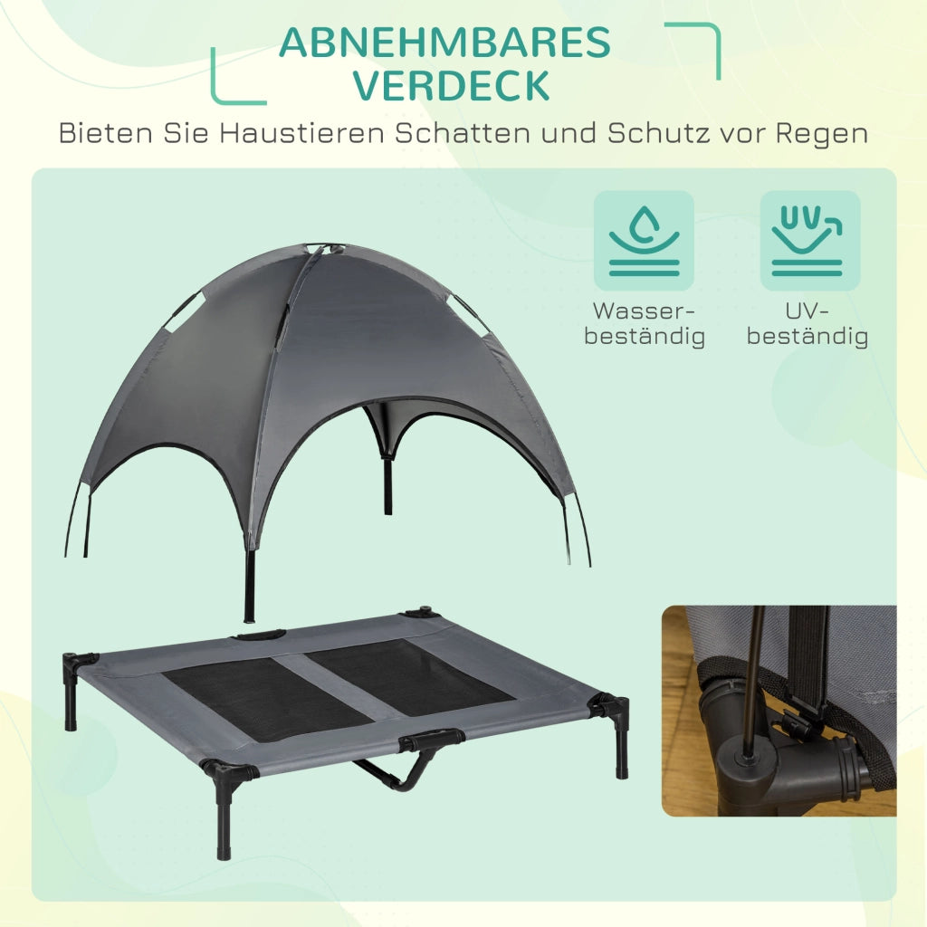 Letto per cani rialzato con baldacchino ¨C zephmum ¨C grigio 92x76x90 cm
