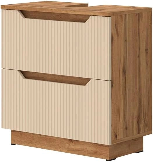 Mobile sottolavabo per bagno Lotta, Bianco, 59.8 x 62.5 cm con 2 cassetti, adatto per il montaggio sotto lavabi standard