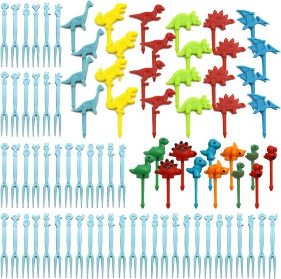 86 pezzi di forchette a forma di dinosauro per dessert per bambini - Forchette per dessert mini riciclabili - Vasetti di forchette per dessert in plastica - Forchette per dessert a forma di dinosauro.