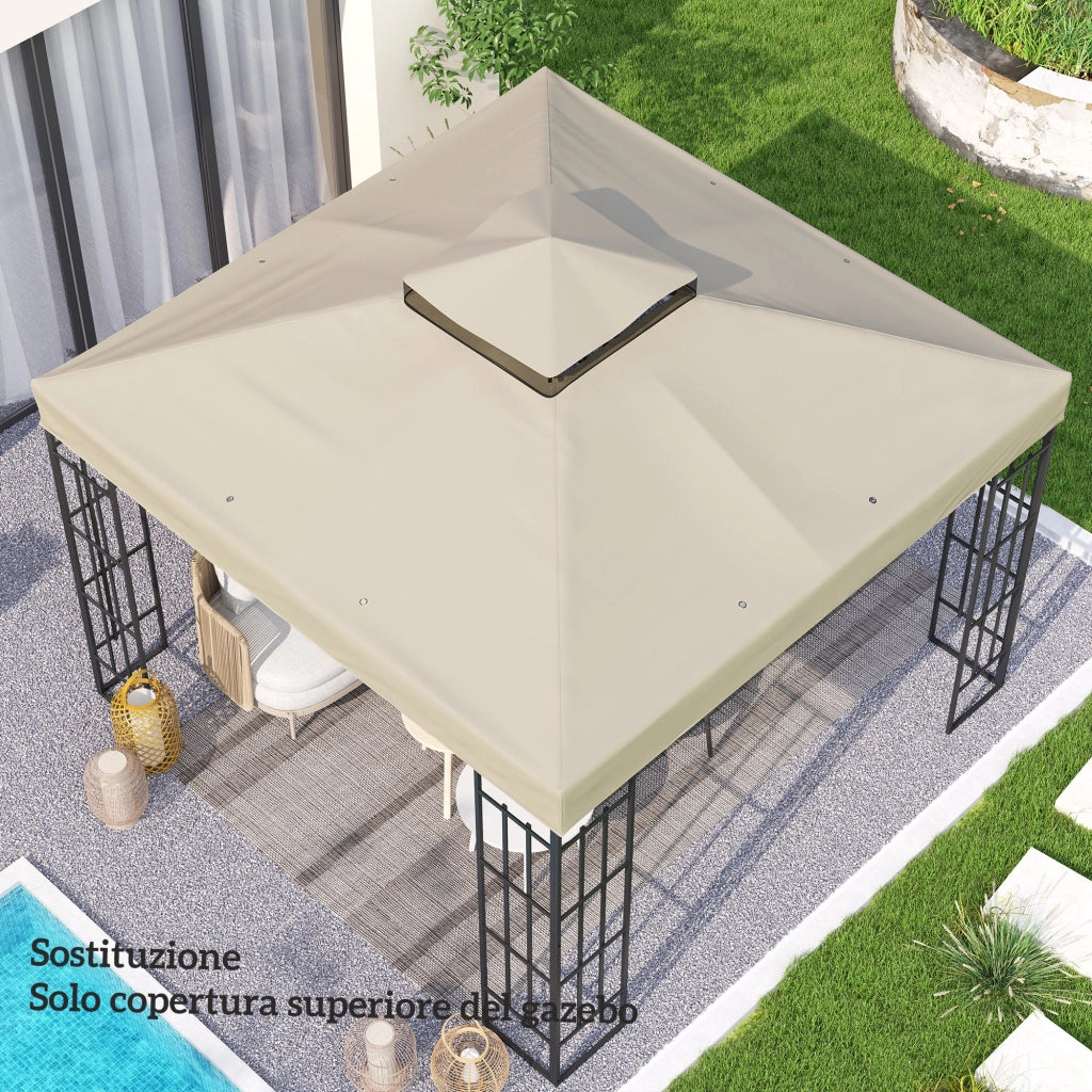 Copertura per Gazebo da Giardino 300x 300 cm Tetto Sostitutivo UPF30+ a 2 Livelli in Poliestere Crema