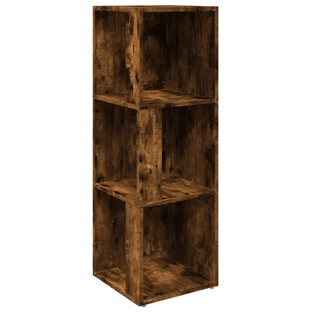 Mobile angolare classico design salvaspazio 33 x 33 x 100 cm contenitore con 3 scomparti realizzato in legno composito di rovere affumicato 02_0048518
