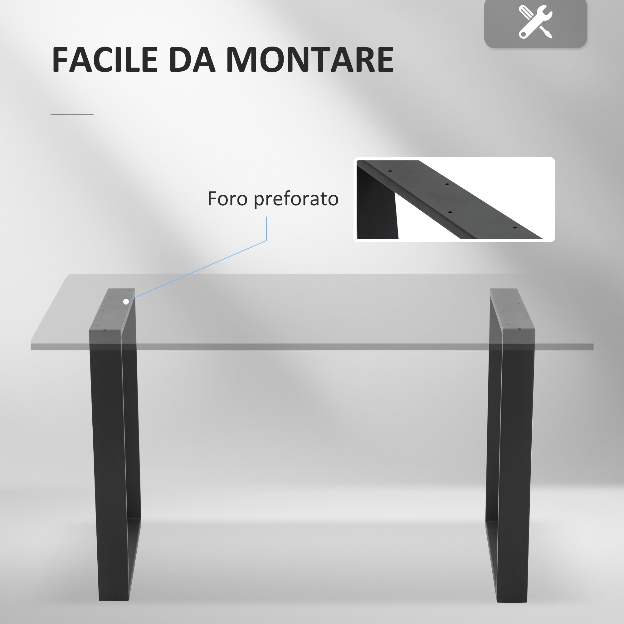 Set 2 Gambe per Tavolo Rettangolari Stile Industriale 60x8x72 cm Capacità 60 kg in Acciaio Nero