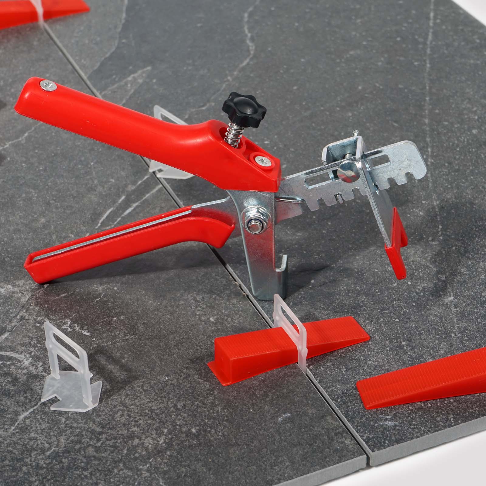 Set per livellamento piastrelle 1000 linguette 1,0mm e 1 pinza per posa pavimenti